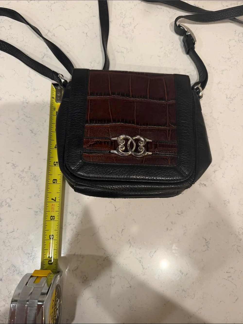 Vintage 90s Brighton Brown and Black Leather Crossbody with Brown Croc-Embossed - Picture 12 of 12